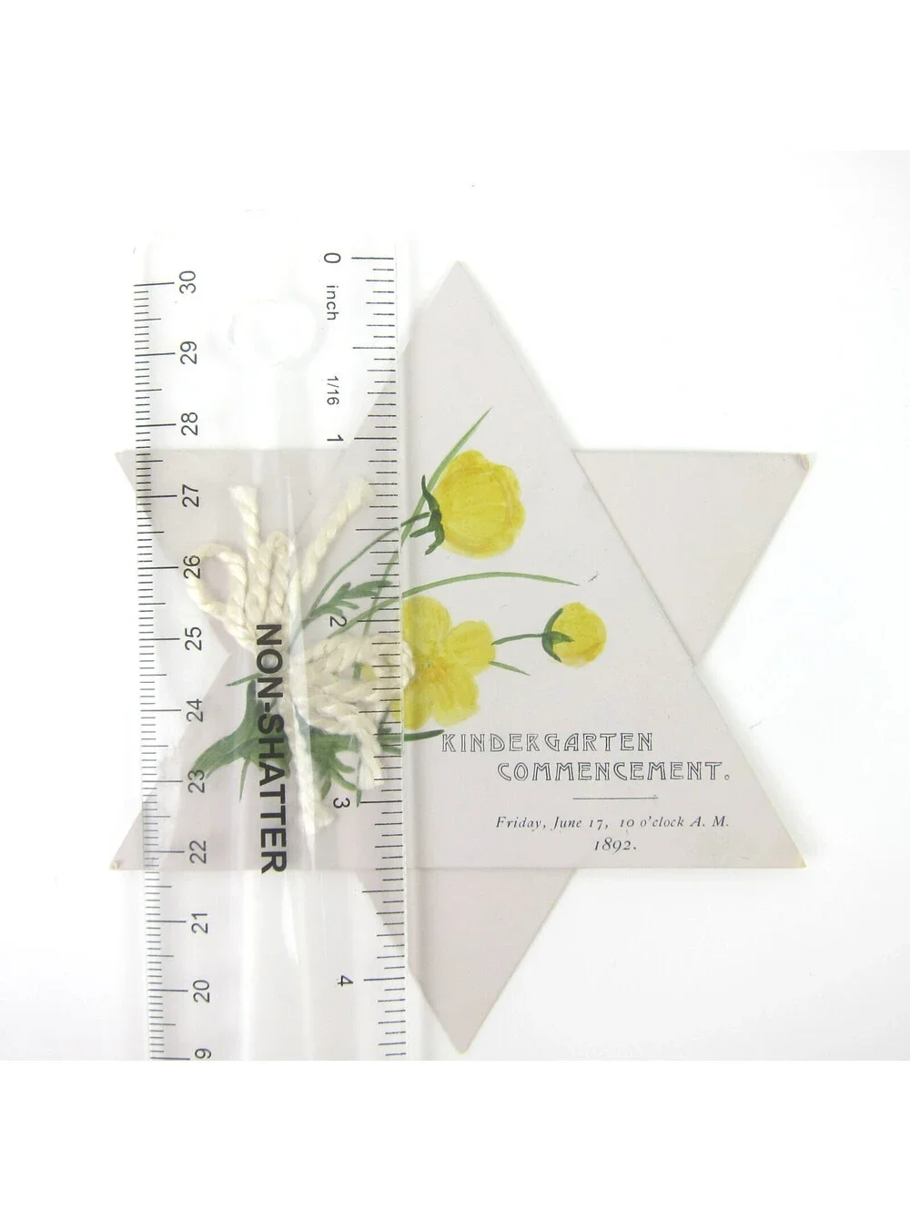Antique 1892 Victorian Card Hand Painted Yellow Flowers Star Shape Commencement